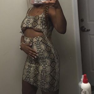 Snake skin cut out front bodycon dress